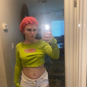 Green and orange crop top with a fun design on the front #y2k #funky OBEY